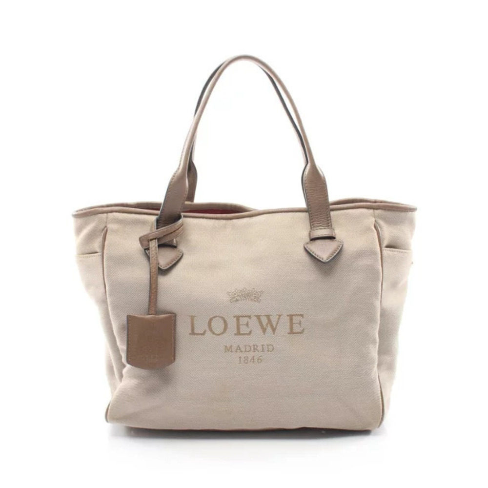 Loewe Heritage Tote Bag Canvas Leather Beige Cream Gray